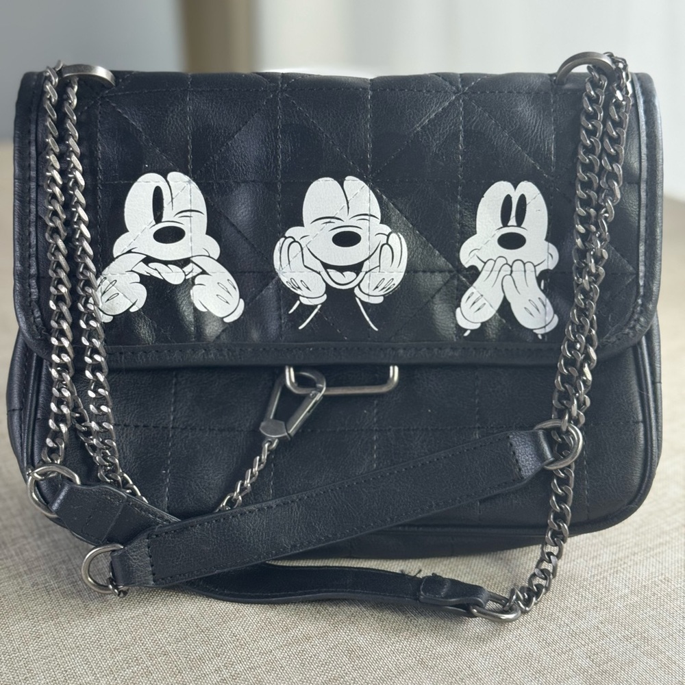 Zara Black Quilted Chain Strap Bag with Cartoon Design